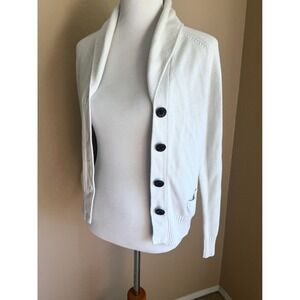 Tommy Hilfiger Womens XS Cardigan Preppy Sweater Off White Cotton Blend